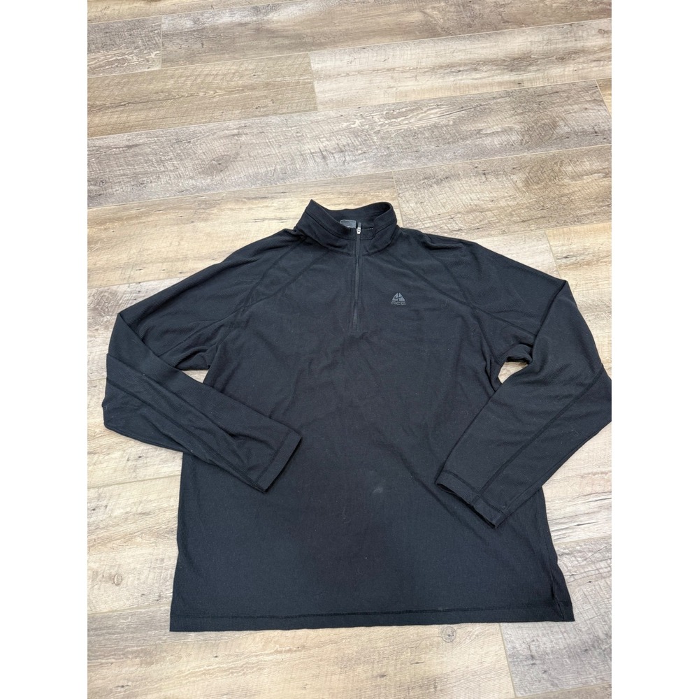 Nike ACG Mens Black Waffle Knit Quarter Zip Pullover Mock Neck Large RN 104141